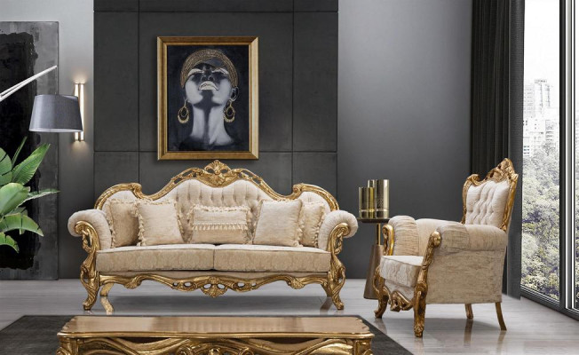 Chesterfield sofa and armchair in beige in a high-quality luxury design