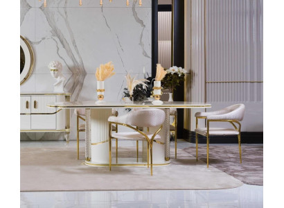 Dining room set Modern Dining table + 6x Chairs Table Wood upholstered chair 7 pieces. Group
