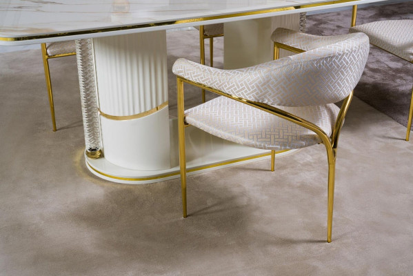 Dining room set Modern Dining table + 6x Chairs Table Wood upholstered chair 7 pieces. Group