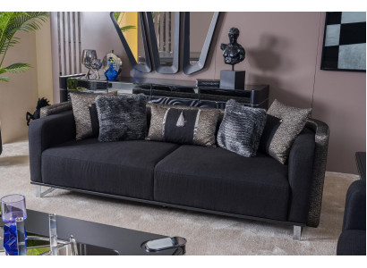 Three Seater 240cm Black Luxury Couch Sofa Couches Furniture Textile Fabric Velvet Set of 3