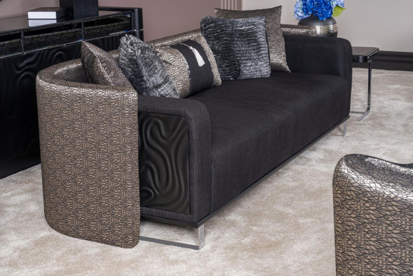 Three Seater 240cm Black Luxury Couch Sofa Couches Furniture Textile Fabric Velvet Set of 3