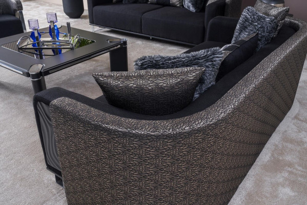 Three Seater 240cm Black Luxury Couch Sofa Couches Furniture Textile Fabric Velvet Set of 3