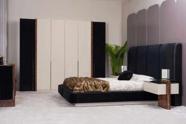 Luxury Bedroom Set Bed 2x Bedside tables + Wardrobe Wood Complete
