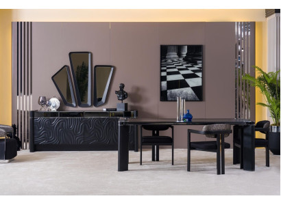 Black Dining room Set Dining table 6xSühle Sideboard 3x Mirror Dining set luxury