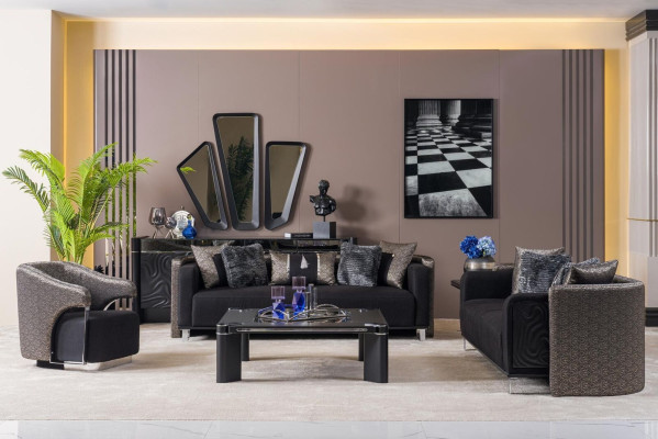 Sofa set 3+3+1 Seater Living room Set Complete Textile Sofa Armchair Wood new
