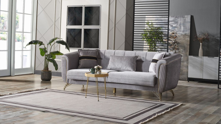 Sofa 3 Seater Textile Wood Modern Sofa Upholstery Couch Sofas Design Luxury Gray