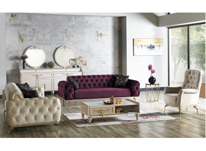 Designer Sofa set 3+3+1 Seater Couch Upholstery Seating Set Chesterfield new