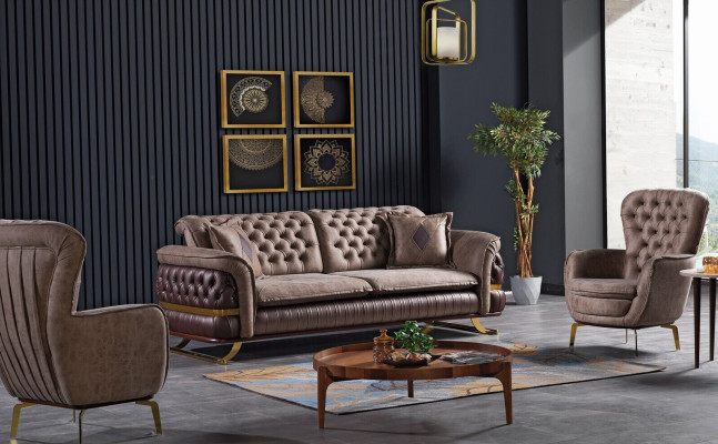 Designer Sofa set 3+3+1 Seater Couch Upholstery Seating Set Chesterfield