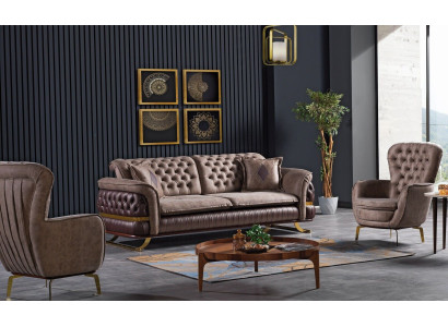 Designer Sofa set 3+3+1 Seater Couch Upholstery Seating Set Chesterfield