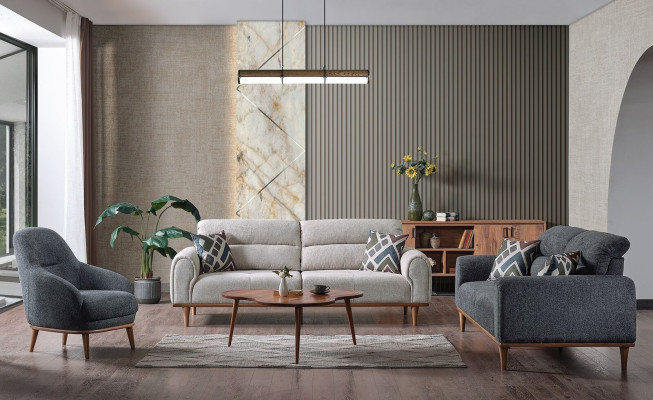 Sofa set 3+3+1 Seater Living room Set Complete Textile Wood Sofa Armchair new