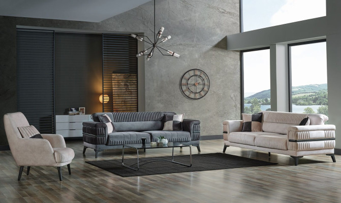 Sofa set 3+3+1 Wood Living room Luxury Sofa Modern Fabric new Complete