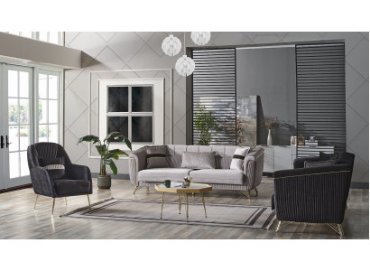 Sofa set 3+3+1 Seater Textile Wood Sofa 3 Seater Modern Armchair Complete Set Eu