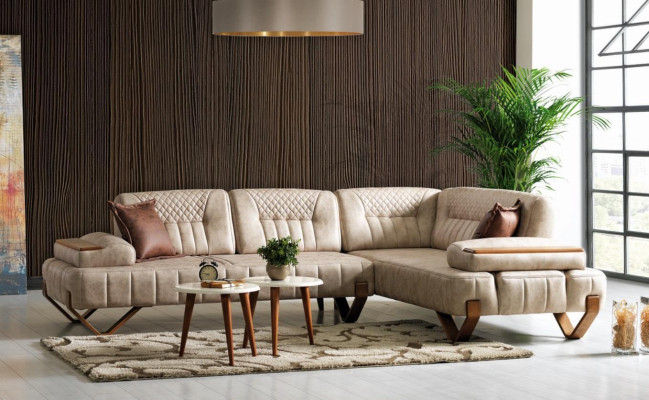 Corner sofa Living landscape Color Beige L-shape Sofa new Living room Corner sofa Luxury new