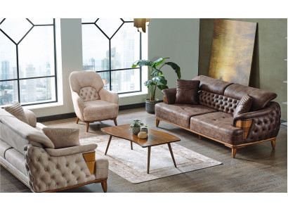 Sofa set 3+3+1 Wood Living room Luxury Sofa Chesterfield Fabric new Complete