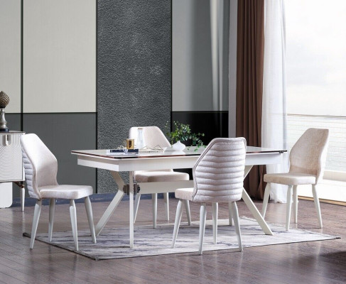 Dining room set Modern Dining table + 6x Chairs Table Wood upholstered chair 7 pieces. new