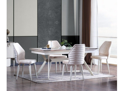 Dining room set Modern Dining table + 6x Chairs Table Wood upholstered chair 7 pieces. new