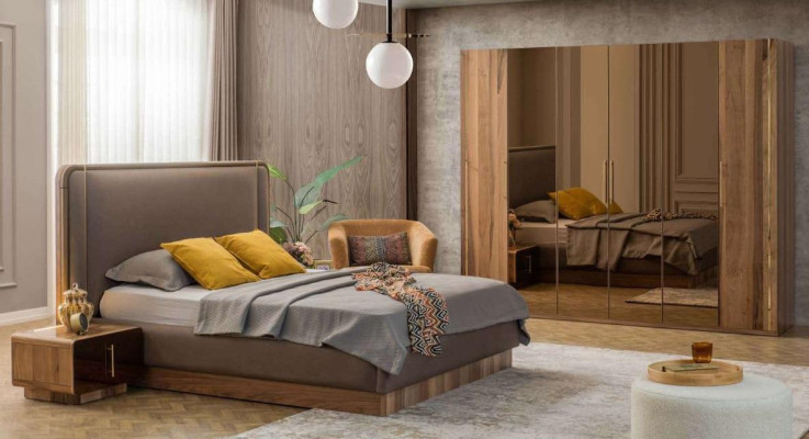 Luxury Bedroom Set Bed + 2x Bedside tables +Wardrobe Wood Complete's Modern new