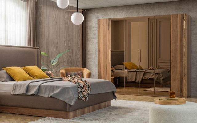 Luxury Bedroom Set Bed + 2x Bedside tables +Wardrobe Wood Complete's Modern new