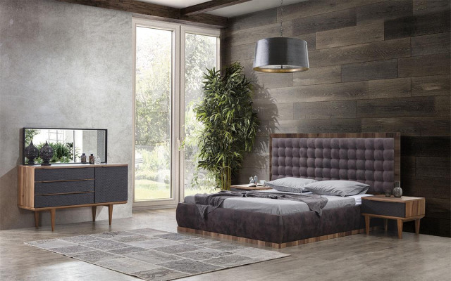 Bedroom Set Bed + 2x Bedside tables + Chest of drawers + Mirror Design Furniture 5 pieces