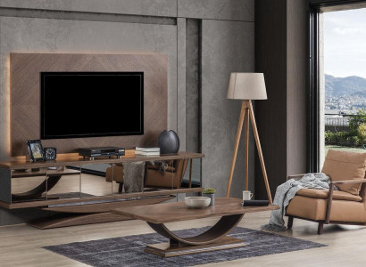 Wohnwand Wall Wood Modern Style Shelf Living room Furniture Wardrobe TV-cabinet with TV Frame