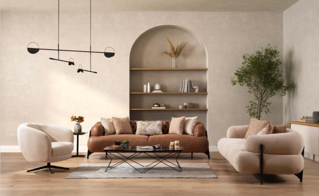 Sofa set 3+3+1 Seater Textile Wood Sofa 3 Seater Modern Armchair new Complete Set