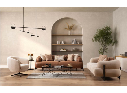 Sofa set 3+3+1 Seater Textile Wood Sofa 3 Seater Modern Armchair new Complete Set