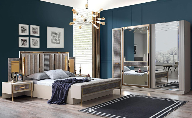 Luxury Bed Bedside table Wardrobe 4-piece Bedroom Set Modern new