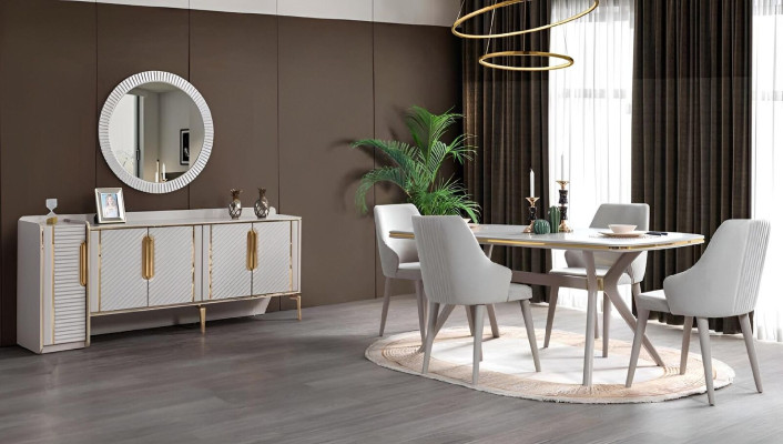 Table 6x Chairs Sideboard with Mirror 8-piece Dining room Set Suite Furniture