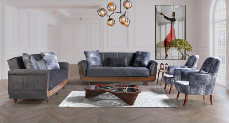 Sofa set 3+2+1+1 Wood Living room Luxury Sofa Modern Fabric Complete Modern