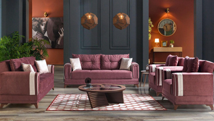 Designer Sofa set 3+2+1+1 Seater Couch Upholstery Seating Set Pink Relax