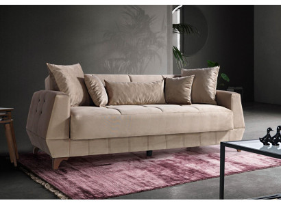Design Sofa Three Seater Beige Couch Furniture Textile Fabric 3 Seater Couches Sofas