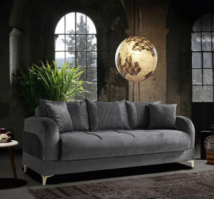 Gray Three Seater Couch Upholstery Furniture Couches Fabric Sofas Textile with Cushions
