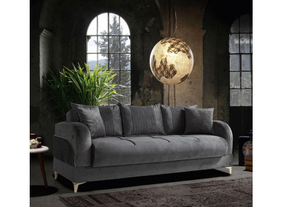 Gray Three Seater Couch Upholstery Furniture Couches Fabric Sofas Textile with Cushions