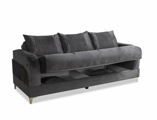 Gray Three Seater Couch Upholstery Furniture Couches Fabric Sofas Textile with Cushions
