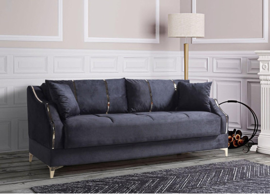 Luxury 3 Seater Sofa Living room Furniture Elegant Sofa Textile Black 208cm