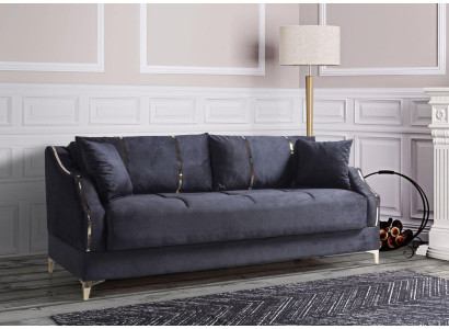 Luxury 3 Seater Sofa Living room Furniture Elegant Sofa Textile Black 208cm