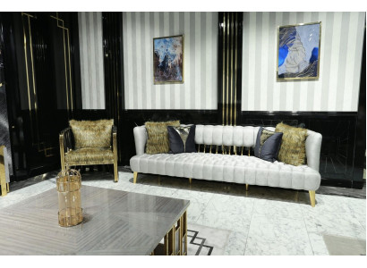 Luxury White Sofa 3 Seater with Armchair Modern Design Furniture Three Seater