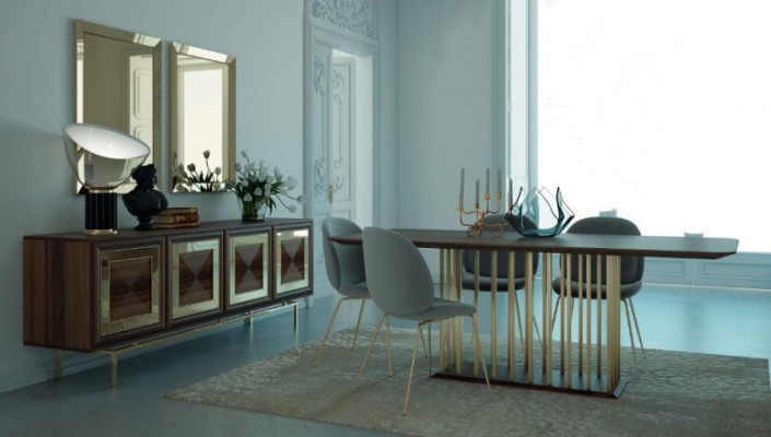 Design Dining room Set Dining table 5 pieces Wood Furniture luxurious 4x Chair Table
