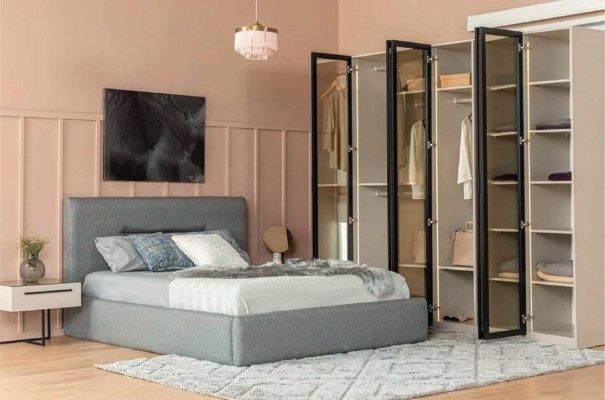 Bed Double bed Bed 2x Bedside tables Wood Design Bedroom 3-piece set