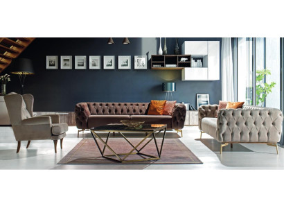 Sofa set 3+3+1 Seater Set Design Upholstery Couches Textile Chesterfield