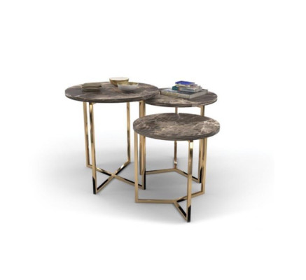 Designer 3x Marble Side tables Luxury Living room Tables Coffee tables Table