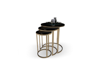 Table Black Side table Set 3x Coffee tables Round shape Living room Tables