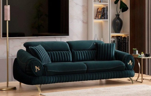 Green Three Seater Luxury Couch Modern Wood Design Living room furniture new
