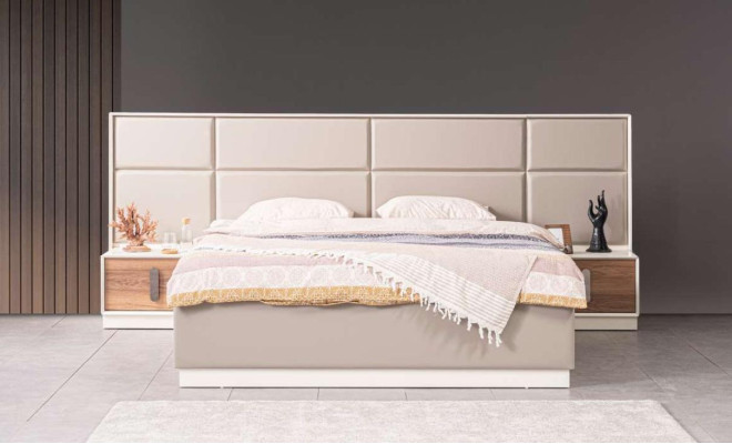 Design Bedroom 3 pcs. Bed 2x Bedside tables Modern Luxury Set Furniture