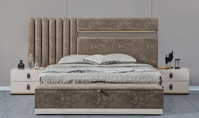 Gray Bedroom Set Bed + 2x Bedside tables New wooden furniture suite