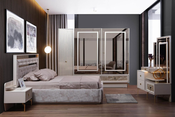 Modern Complete Bedroom Set Designer Bed 2x Bedside tables 5pcs