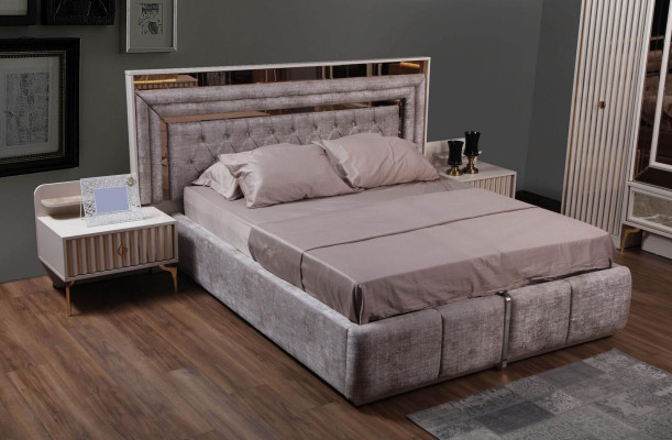 Modern Complete Bedroom Set Designer Bed 2x Bedside tables 5pcs