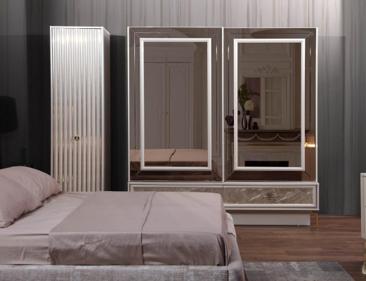 Modern Complete Bedroom Set Designer Bed 2x Bedside tables 5pcs