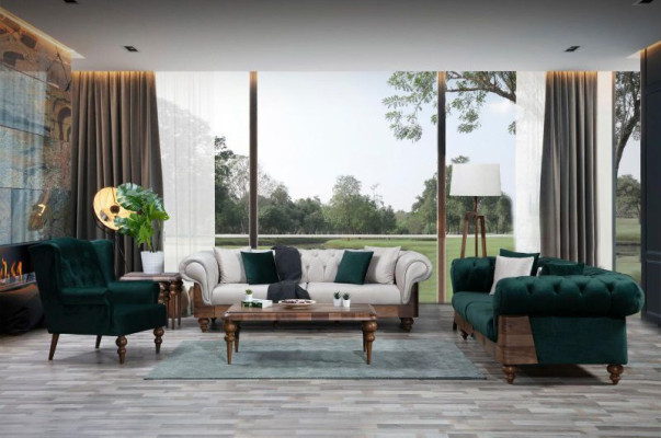 Modern Two Tone Chesterfield Sofa Set 3+3+1 Seater Luxury Furniture
