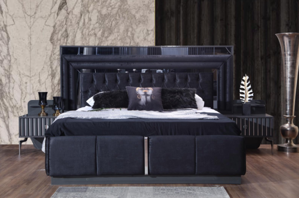 Complete's Black Bedroom Set Luxury Double bed Bedside tables 4 pieces